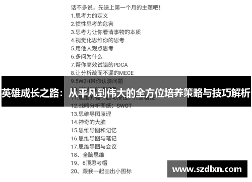 英雄成长之路：从平凡到伟大的全方位培养策略与技巧解析